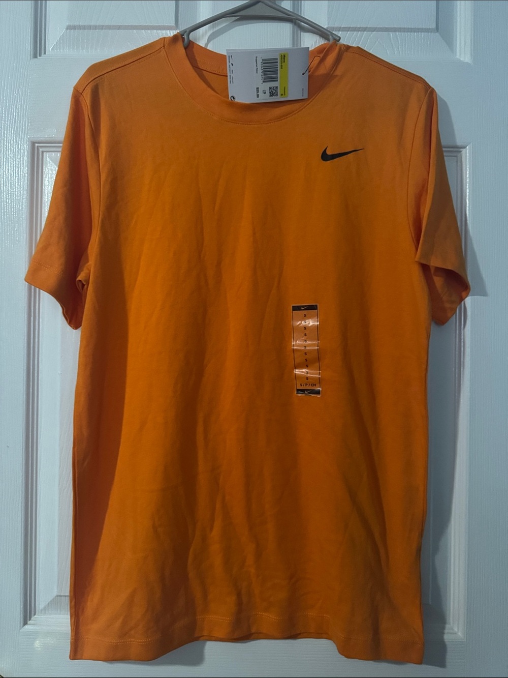 Nike Men’s Orange Short-Sleeve Crew Tee with Black Swoosh